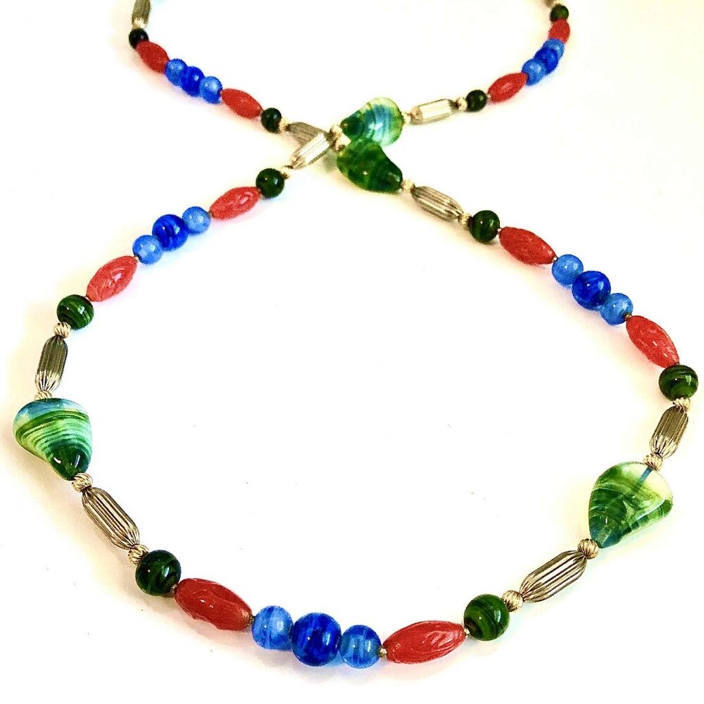 NWT ALEXANDRA'S ACCENTS Artisan Venetian Glass & Bronze Beaded Necklace 42"